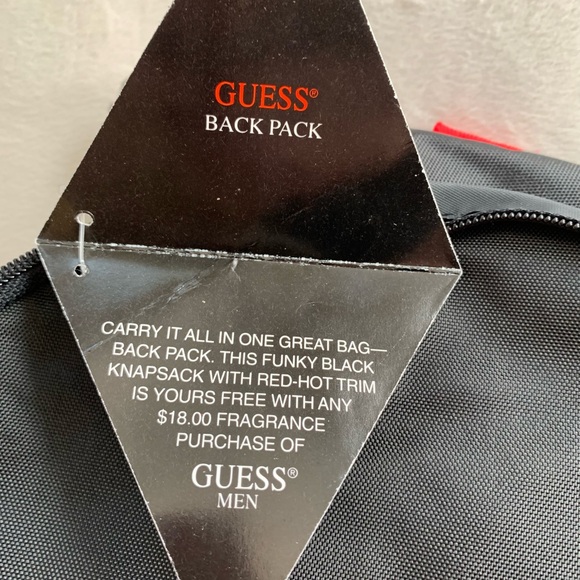 GUESS men’s Unisex Black /red 100% nylon backpack NWT - Picture 3 of 9